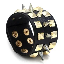 D& D готический рок Кожаный браслет для женщин заклепки-Шипы Шарм широкий кожаный браслет напульсники модный браслет для байкеров