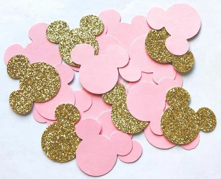 Disney Mickey Mouse 100pcs Baby Shower First Birthday party  SuppliesPink Minnie Confetti Glitter Gold and Pink  party decor 