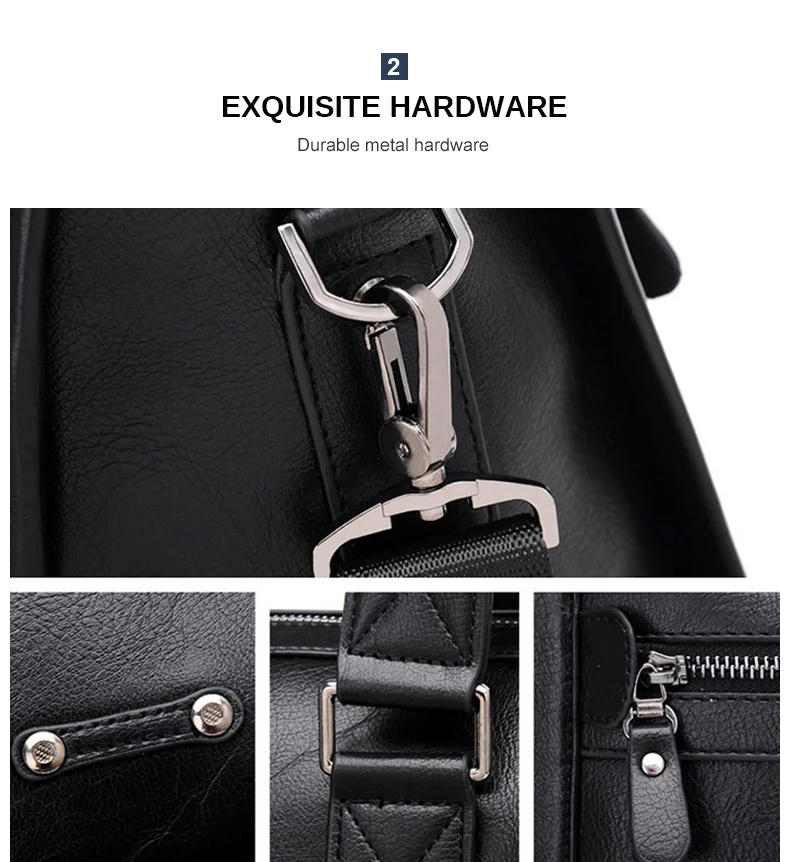 Weysfor Men PU Leather Black Briefcase Business Handbag Messenger Bags Male Vintage Shoulder Bag Men's Large Laptop Travel Bags