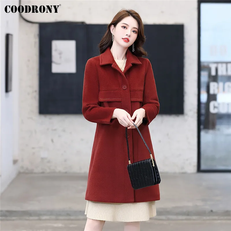 

COODRONY Brand 2020 New Korean Thick Warm Female Woolen Coats Streetwear Fashion Solid Color Women's Long Windbreaker W9025