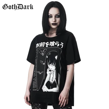 

Goth Dark Cartoon Print Vintage Gothic Casual T-shirt Women Harajuku Aestheitc Autumn 2020 Women' s Tshirt Halloween Punk Grunge