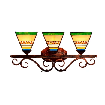 

Southeast Asia Exotic Tiffany Glass Wall Mirror Lamp for Bathroom Bar Aisle Decor Pyramid Colorful 3 Heads Porch Light 1142