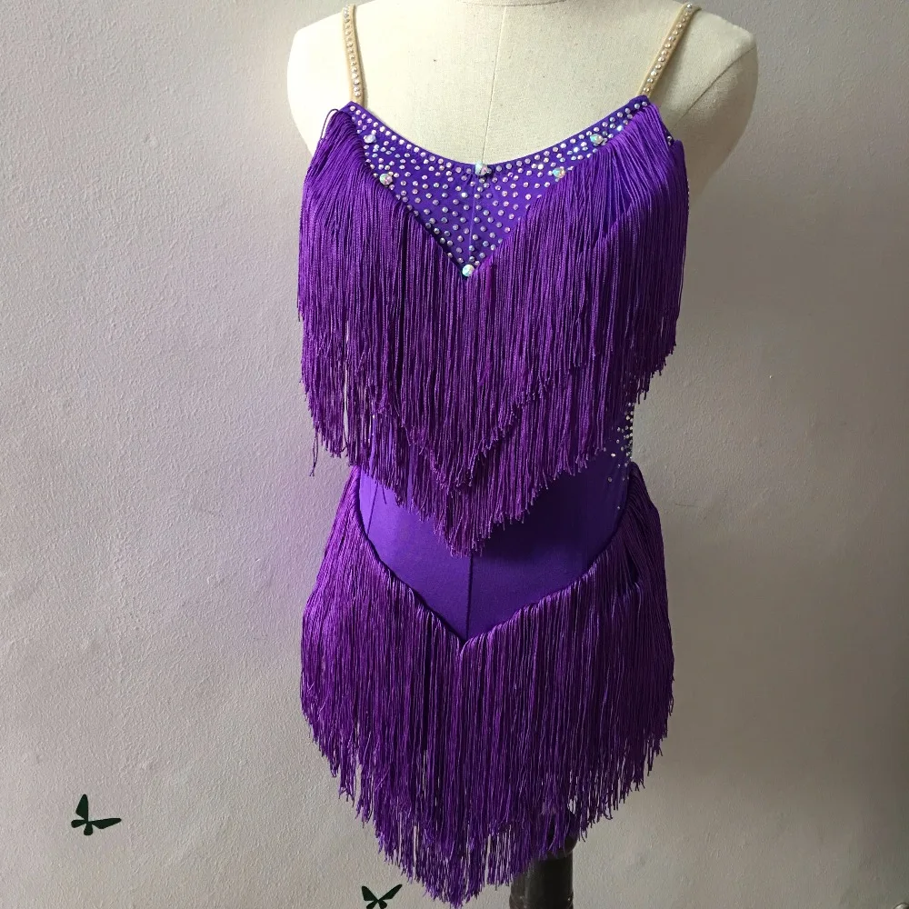 Purple Dress Лидер продаж, платья для латинских танцев для женщин, черные кружевные Клубные вечерние танцор певец, аттракцион с бахромой, черное платье DM1034 - Цвет: Purple Dress