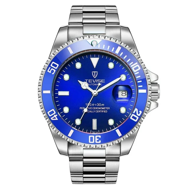 TEVISE мужские часы лучший бренд класса люкс Relojes Para Hombre кварцевые часы из нержавеющей стали ремешок отображение даты водонепроницаемые наручные часы - Цвет: silver blue