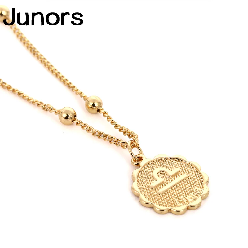 Libra-gold Модное золотое ожерелье со знаком зодиака для женщин Бусы ключицы цепи 12 Созвездие каре монета женское ожерелье с подвеской дворца зодиака - Окраска металла: Libra-gold