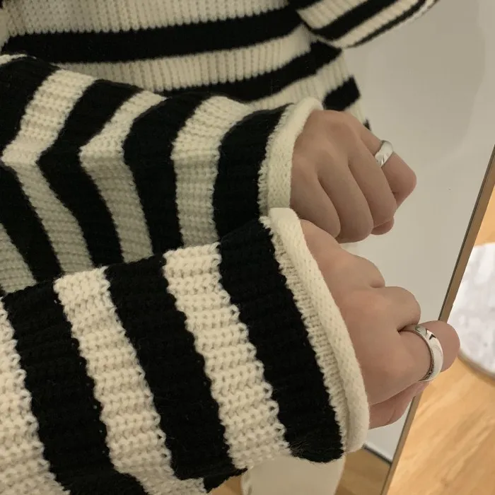 Neploe Водолазка Кардиган с полосками Harajuku свитер свободного покроя для женщин вязаный пуловер Осень Зима повседневные топы пуловер 54786