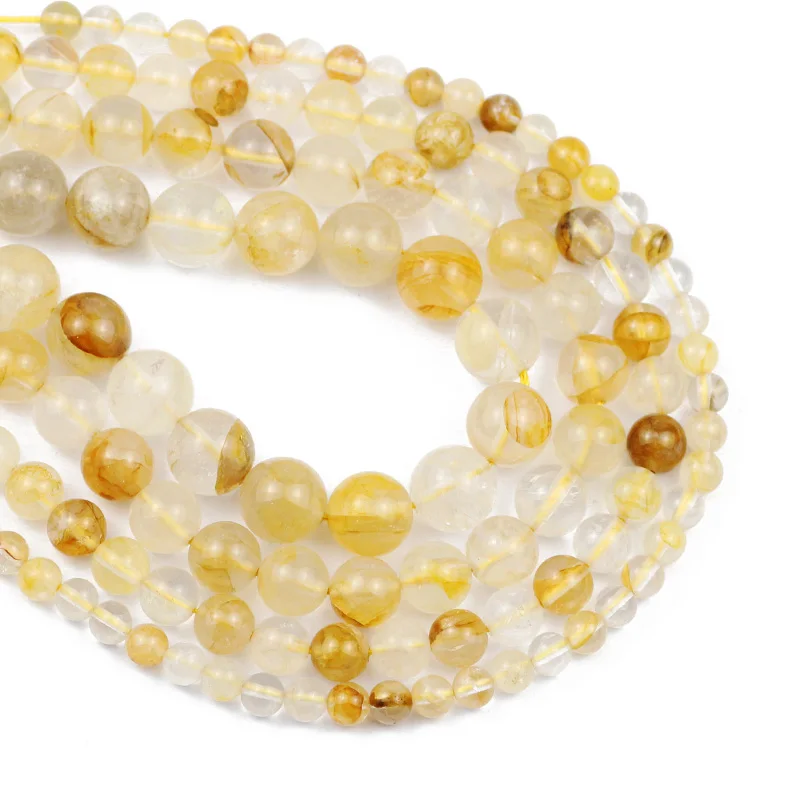 

Round Natural Yellow Quartz Crystal Hong Kong Imports Stone Loose Spacer Beads For Jewelry Making DIY Accessories Wholesale