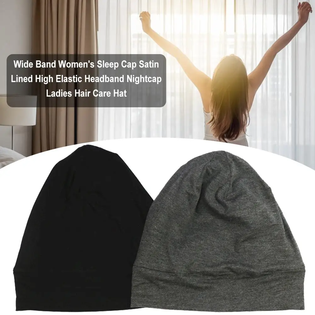 Широкополосная женская шапка для сна с атласной подкладкой, высокая эластичная Ночная шапка, женская шапка для ухода за волосами