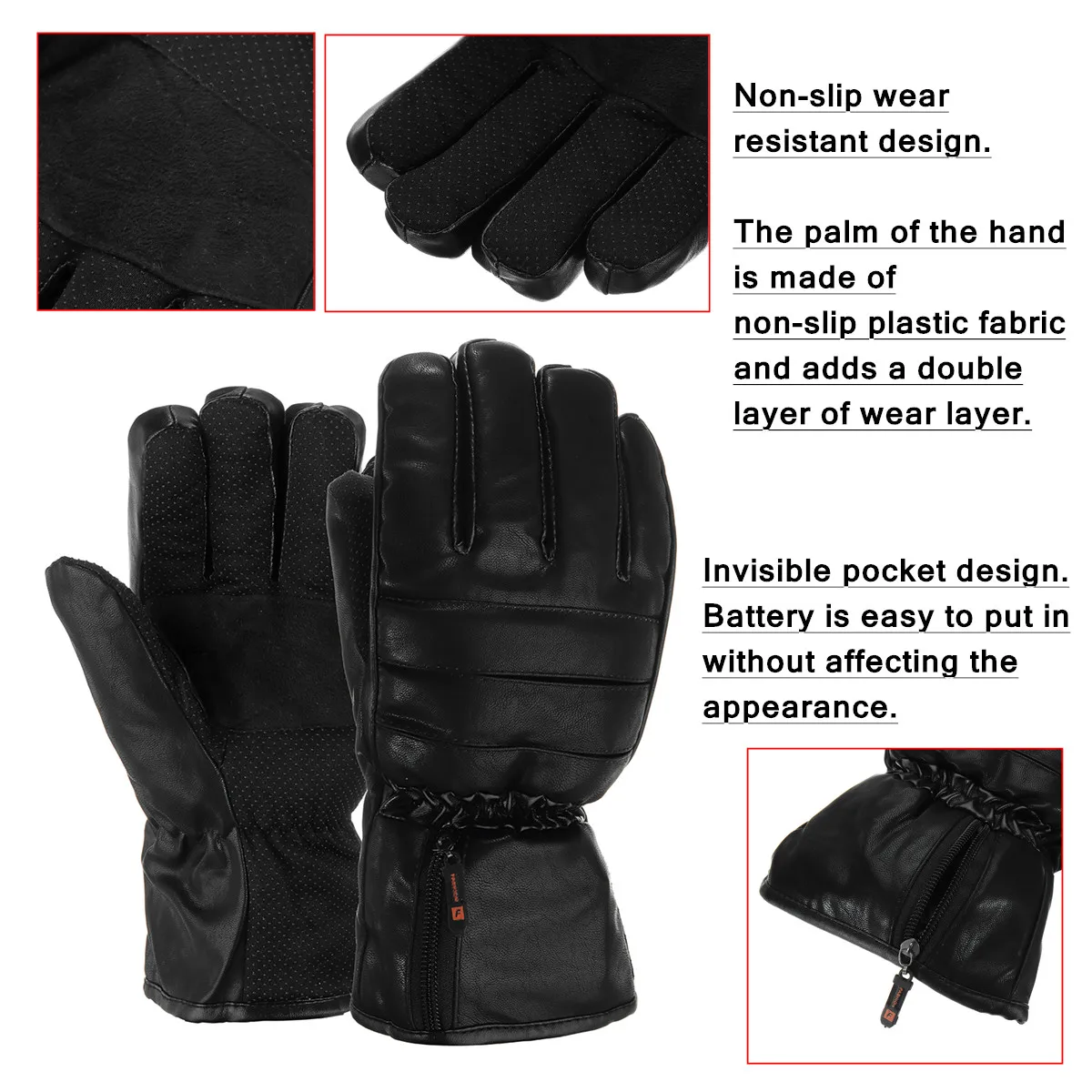 Зимние перчатки с электрическим подогревом, кожа, перезаряжаемая батарея, Электрический нагрев, перчатка для рук, водонепроницаемые зимние теплые перчатки для улицы