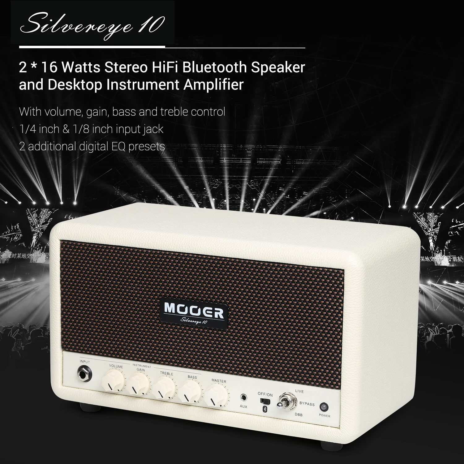 MOOER SilverEye 10 Настольный Setero HiFi Bluetooth инструмент для громкоговорителя гитарный бас-усилитель 2*16 Вт с громкостью/усилением/высокими частотами