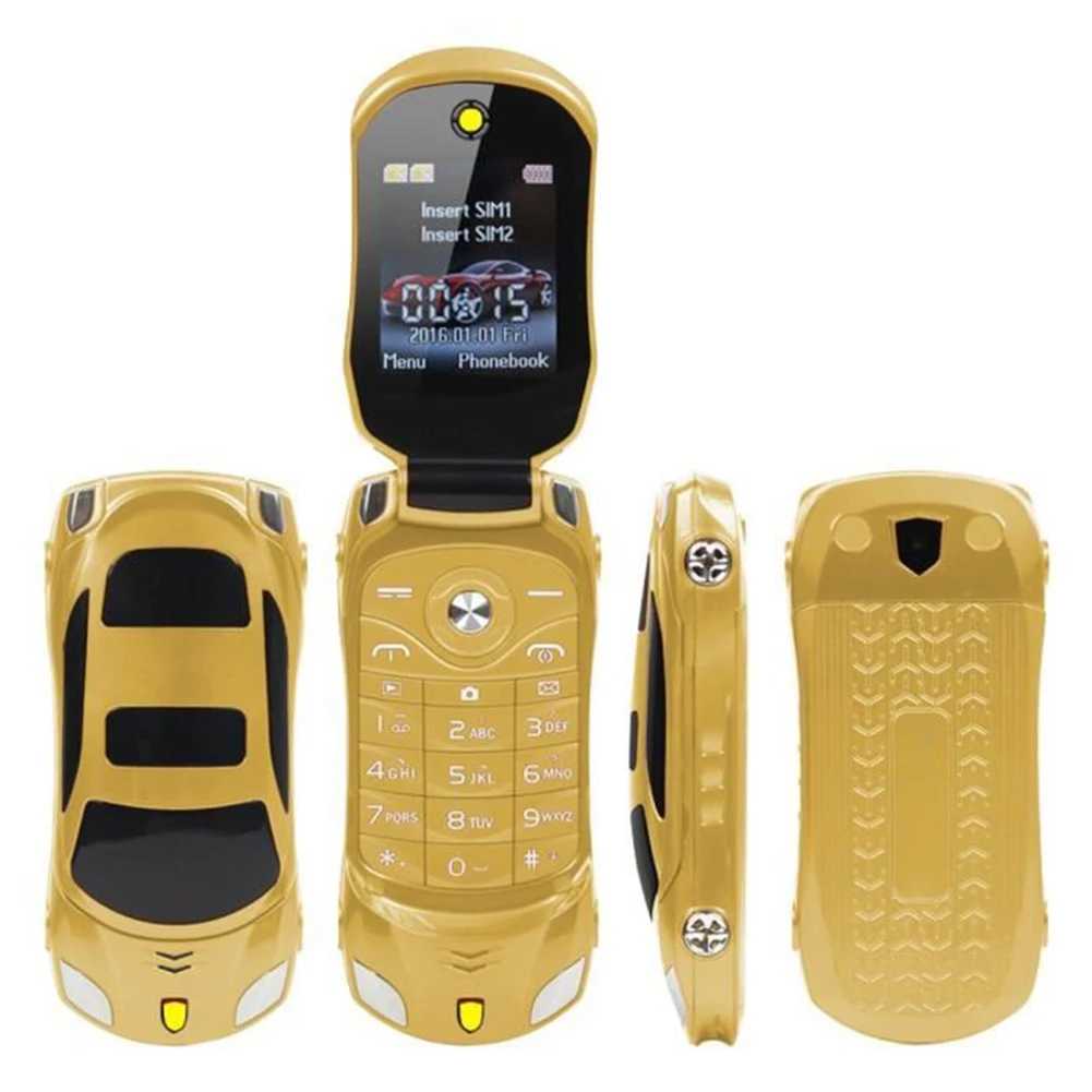

Mini Sports Car Shaped Cell Phone Dual SIM Flip Mobile Phone Support Dual Card Adult And Elderly Clamshell Mobile-Phones