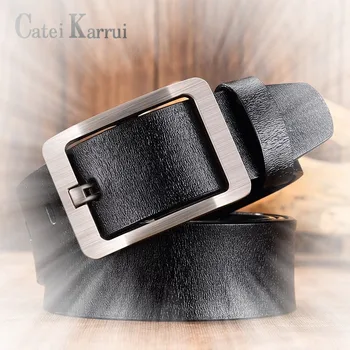 

Catei Karrui men belt fashion retro Cowhide belts for men alloy black pin buckle men's jeans wild business belt free shipping