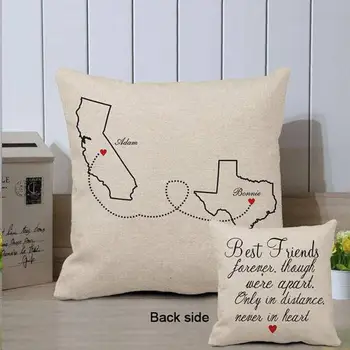 

Long Distance World Map Pillow Case Personalized Pillow Cover Christmas Gift for Couple Pillowcase Custom State Cushion Cover