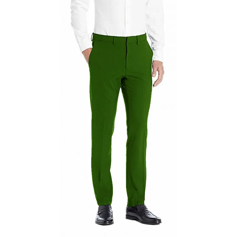Официальные мужские деловые костюмы с плоской передней частью, брюки, одежда для работы, однотонные вечерние облегающие брюки - Цвет: Зеленый