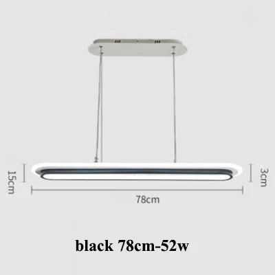 black 76cm Скандинавский Овальный акриловый светодиодный светильник для люстры, черный/белый металлический светильник для столовой, подвесной светильник для гостиной, подвесной светильник - Цвет абажура: black 76cm