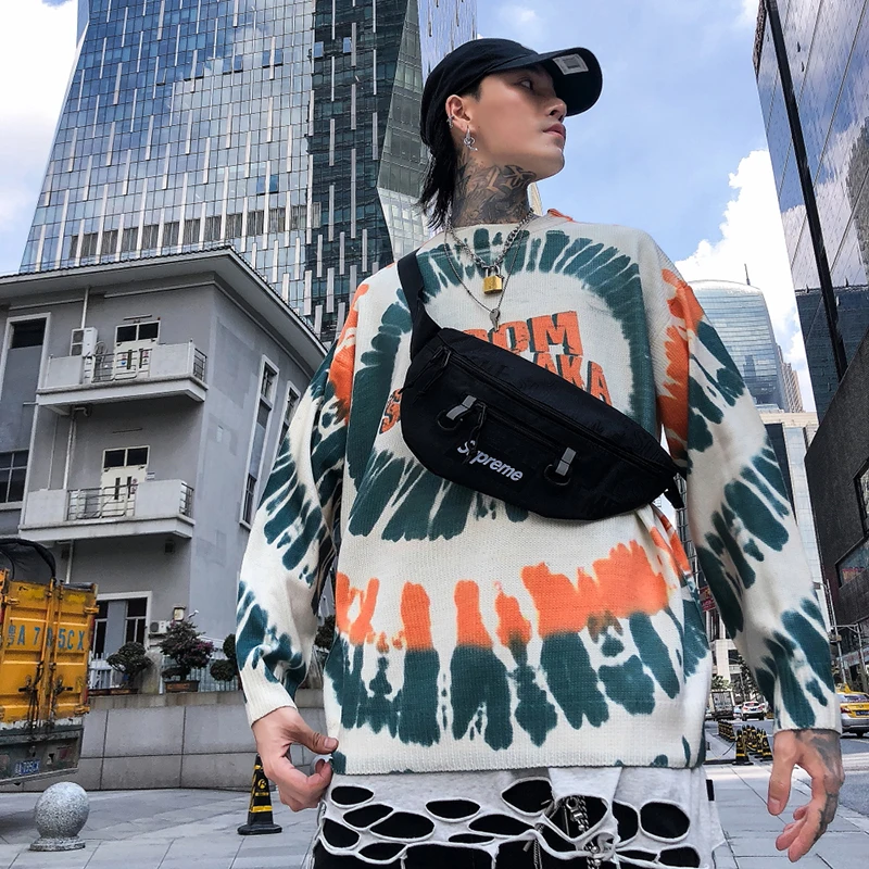 

Tie-dyed Sweater Men Hip Hop Streetwear Crew Neck Pullover