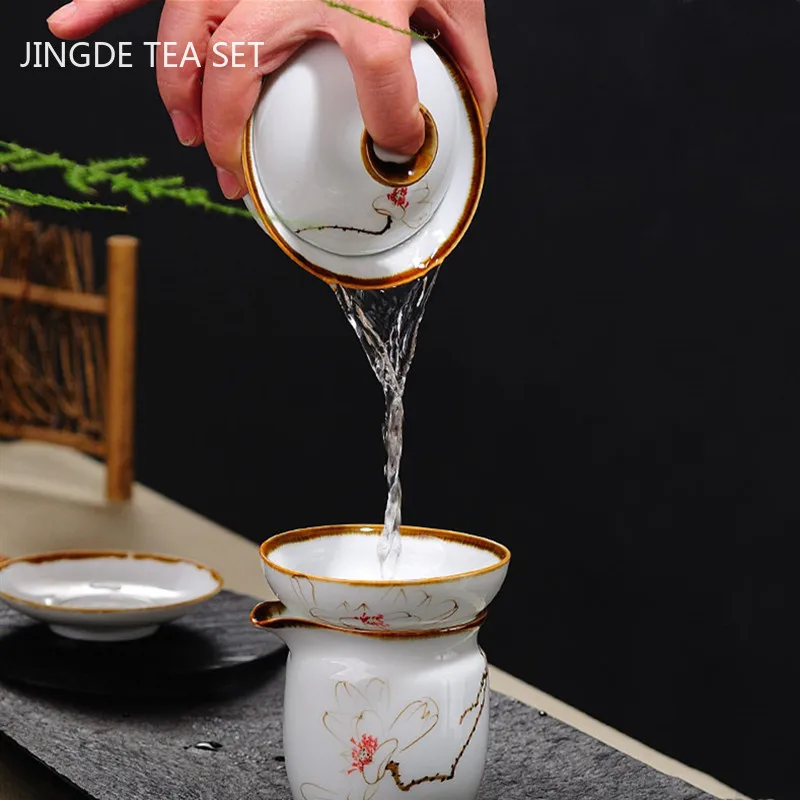 Retro Hand Painted Flower Pattern Ceramic Gaiwan Teacup Handmade Tea Tureen Bowl Chinese Porcelain Teaware Drinkware 120ml
