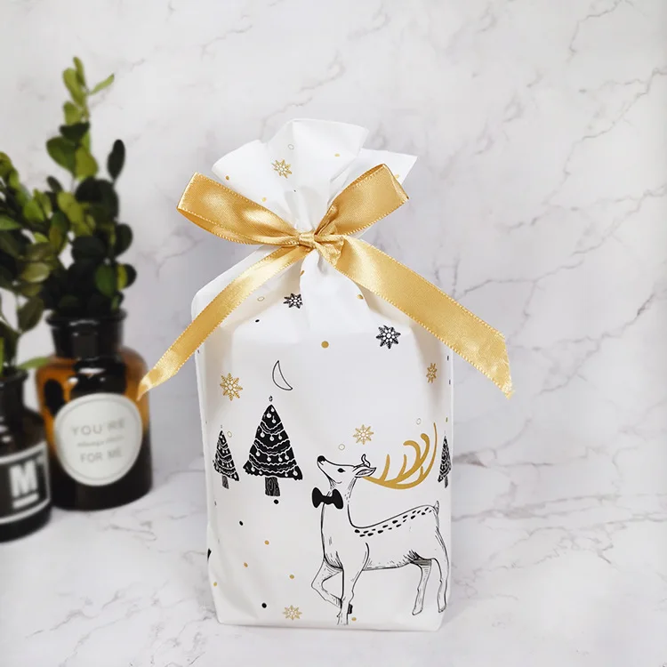 10PCSNew Year Christmas Bag Christmas Gift Bag Candy Cookies Plastic Bag for Packaging Food Gift Drawstring Drawstring Pocket - Color: Christmas bag-28