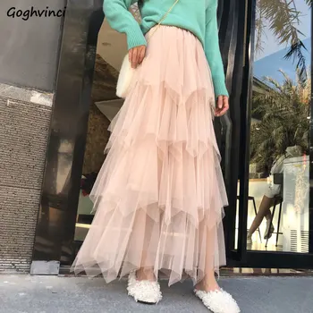 

Skirts Women Spring Summer Korean Style Colorful Mesh Skirt Loose Pleated Casual Simple Womens All-match Elegant Fashion Chic