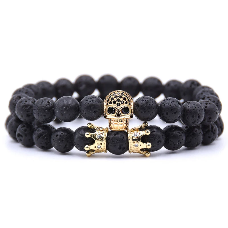 YIZIZAI Skull Crown Couple Bracelet Beads Bracelets For Women Jewelry Men Pulseira Masculina Feminina 2018 Men’s Erkek Bileklik