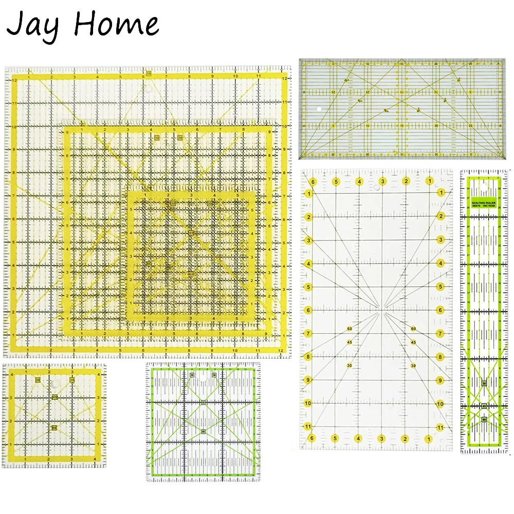 

Square Acrylic Quilting Ruler Fabric Cutting Ruler Clear Mark Acrylic Ruler with Double-Colored Grid Lines for Knitting Crafts
