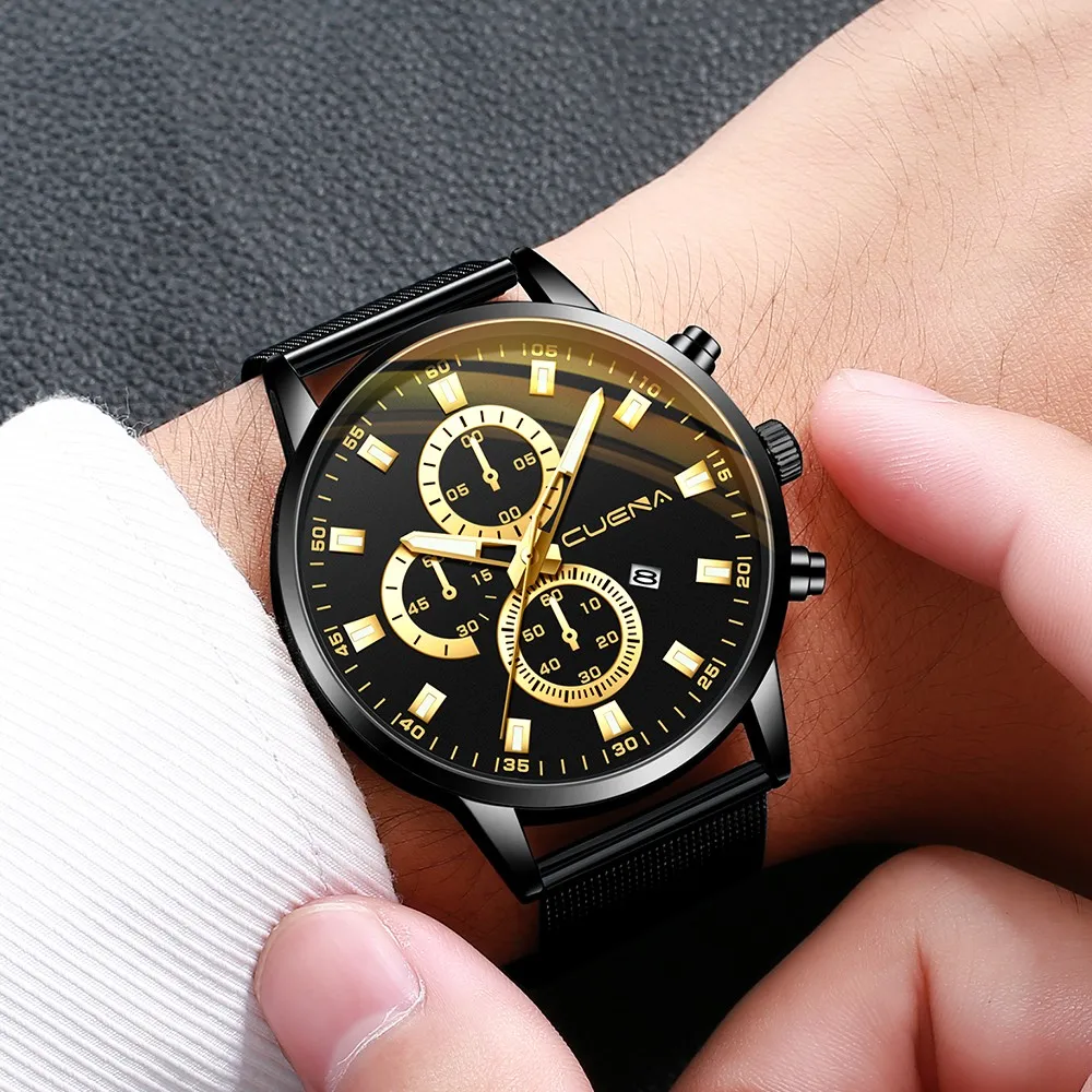 

Gofuly Men's Fashion Busine Sport Stainless Steel Case Band Quartz Analog Wrist Watch Casual Sport Leather Watches for Men