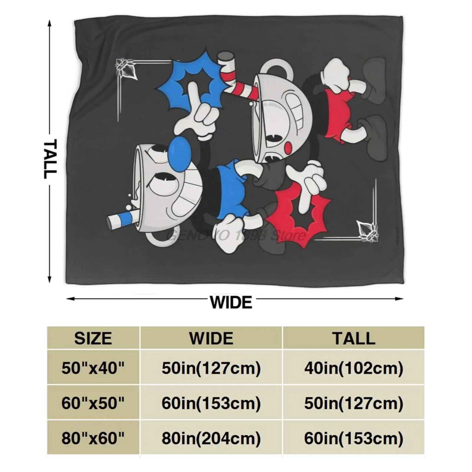 Official CUPHEAD & MUGMAN Plush Throw Blanket 48" x 60" Loungefly Licensed 