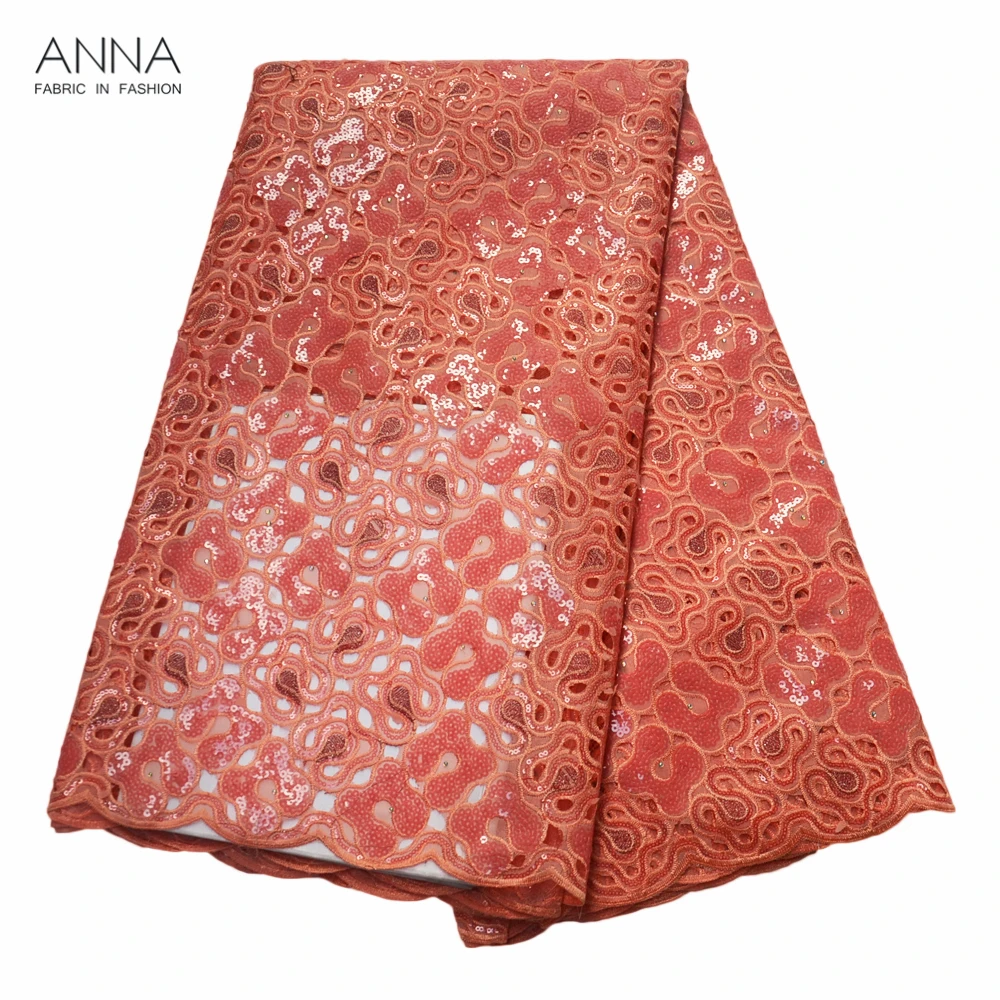 

High Quality African Lace Fabric Organza Lace Fabeic with Sequins and Stones Nigerian Lace Fabric 5 Yards/pcs for Evening Gown
