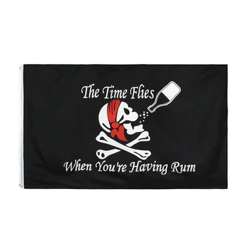

johnin 90x150cm jolly roger skull bone drinking the time flies when you are having rum pirate Flag for wine bar decoration
