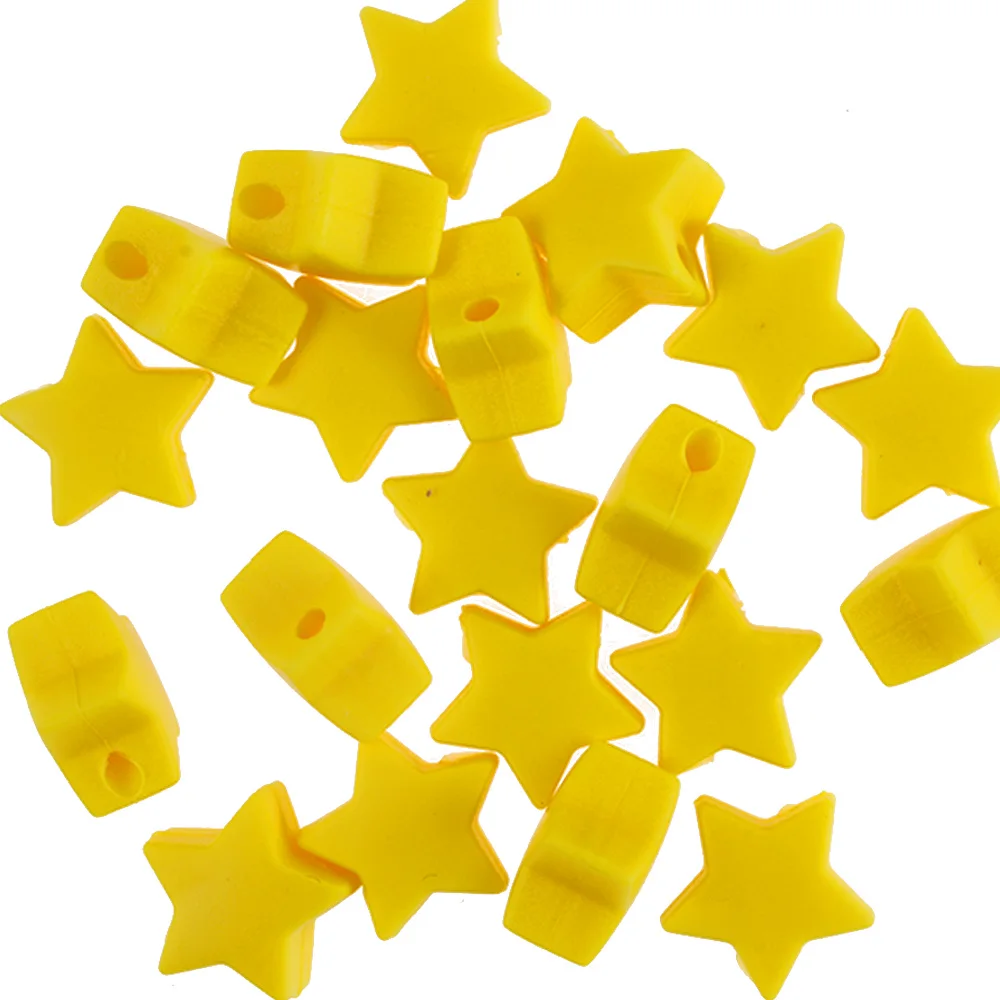 yellow 10 шт./партия безопасные силиконовые бусины без бисфенола для самостоятельного изготовления детских прорезывателей ожерелье браслет пятиконечная звезда модели жевательные игрушки бусины 14 мм - Цвет: yellow