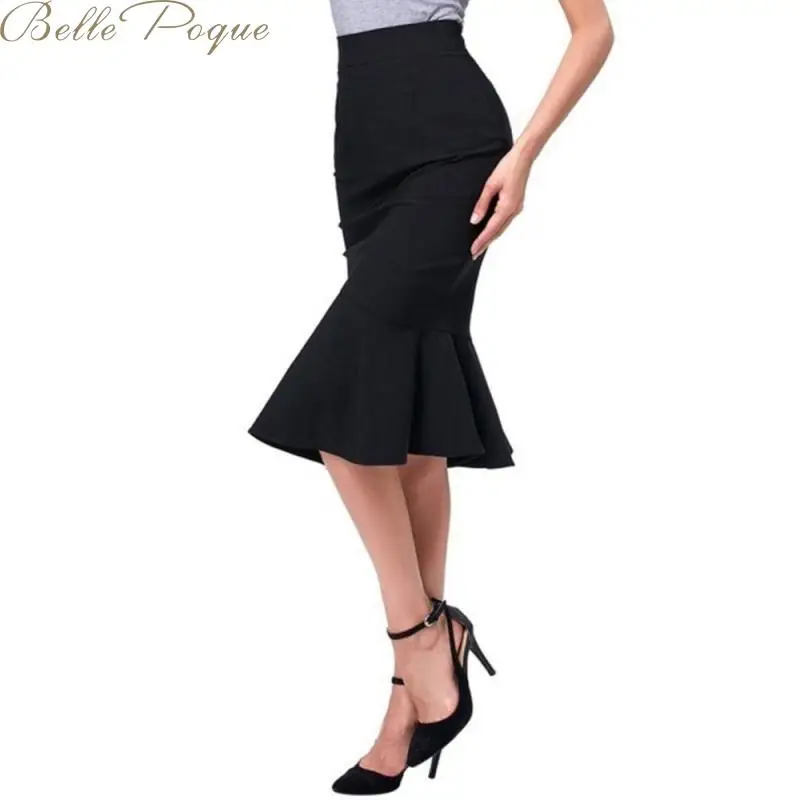 Belle poque, элегантная юбка, для женщин, Русалочка, юбка миди, Осень-зима, облегающая, женская, элегантная, офисная, для женщин, для работы, юбка с оборками