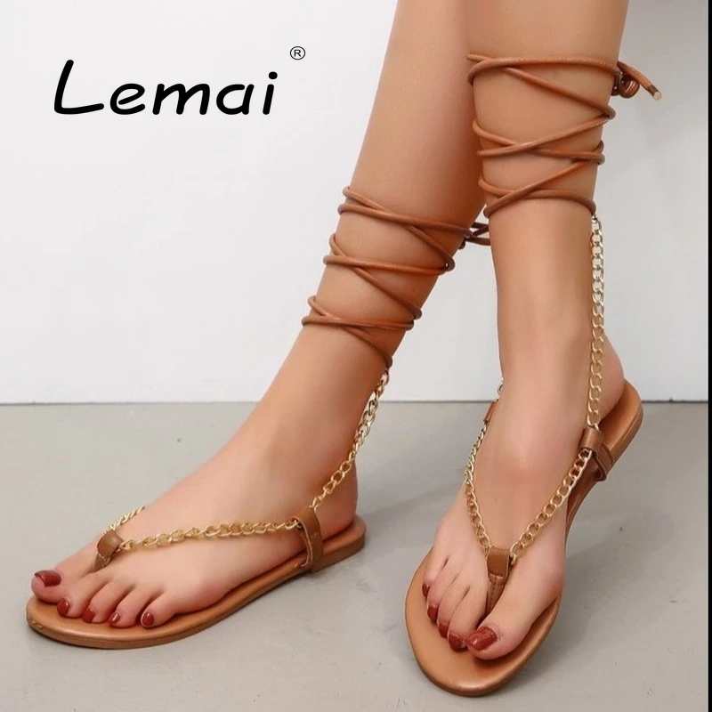 Chanclas de cadena con punta redonda para mujer, sandalias romanas con correa en el tobillo a la zapatos de verano con personalidad de Color de - AliExpress