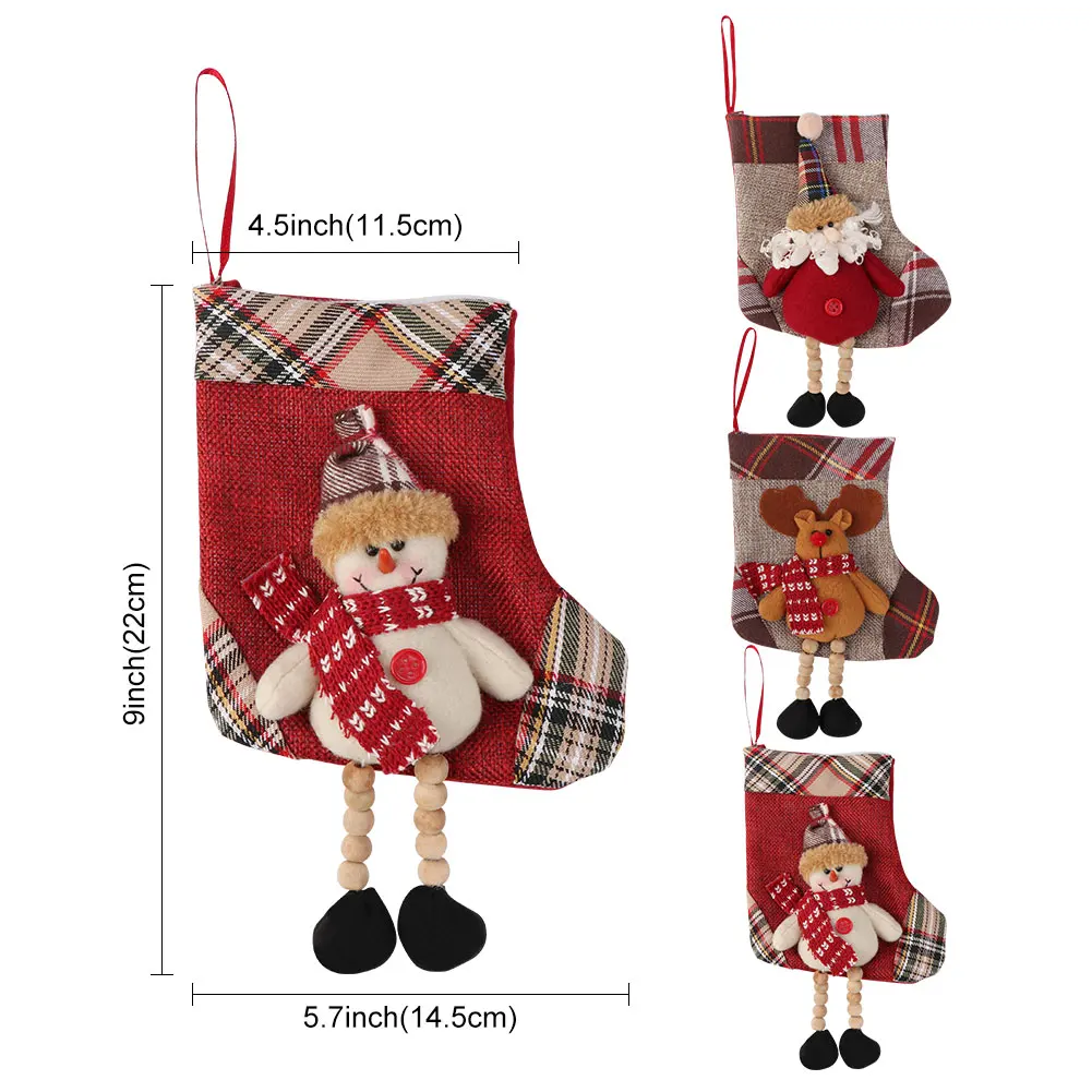 Теплые рождественские вязаные чулки, Подарочная сумка для конфет, рождественская елка, подвесные украшения, Рождественское украшение для дома, красный/слоновая кость