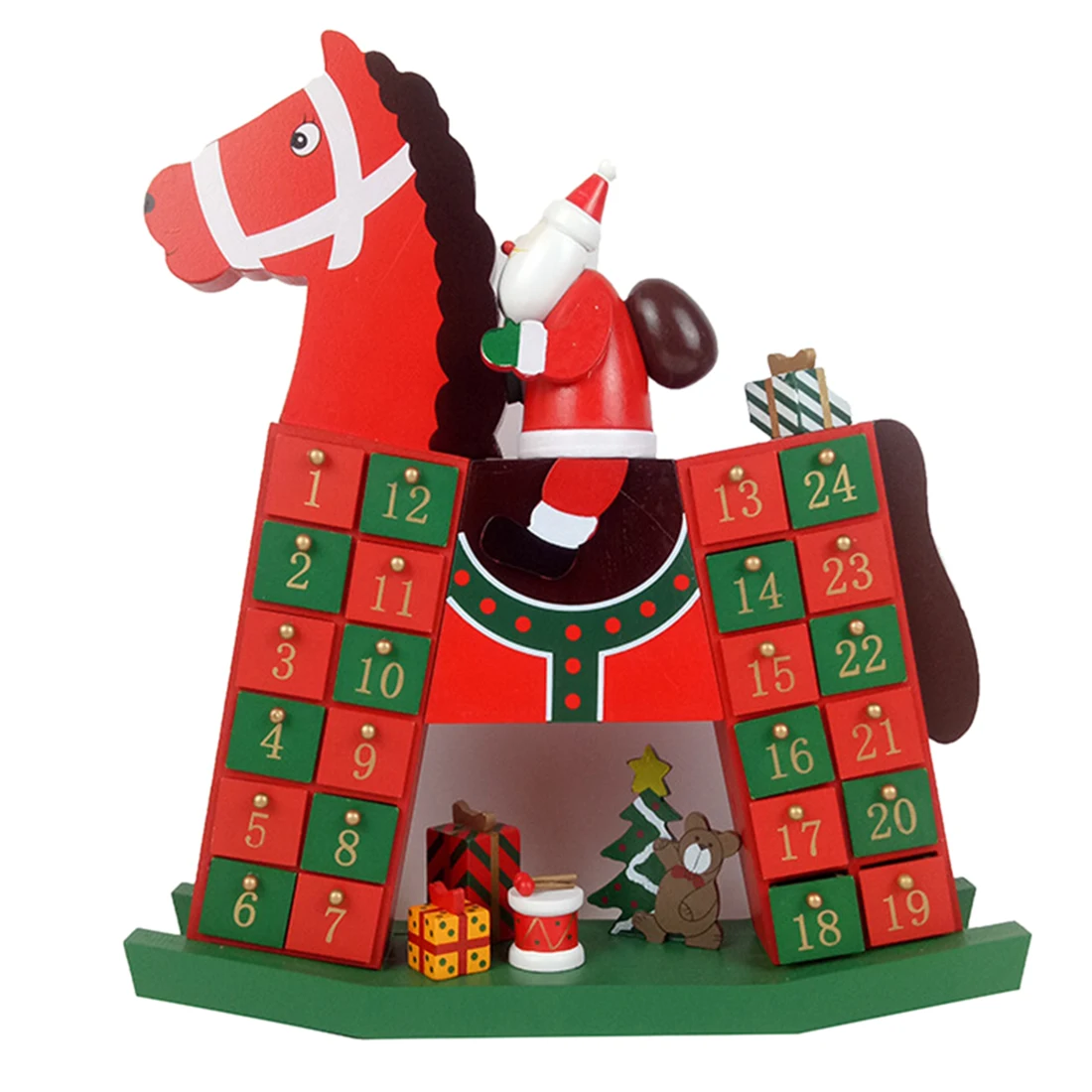 

Merry Christmas Wooden Countdown Calendar Painted Advent Calendar Gift Box for Home Garden Decor - Santa + Horse
