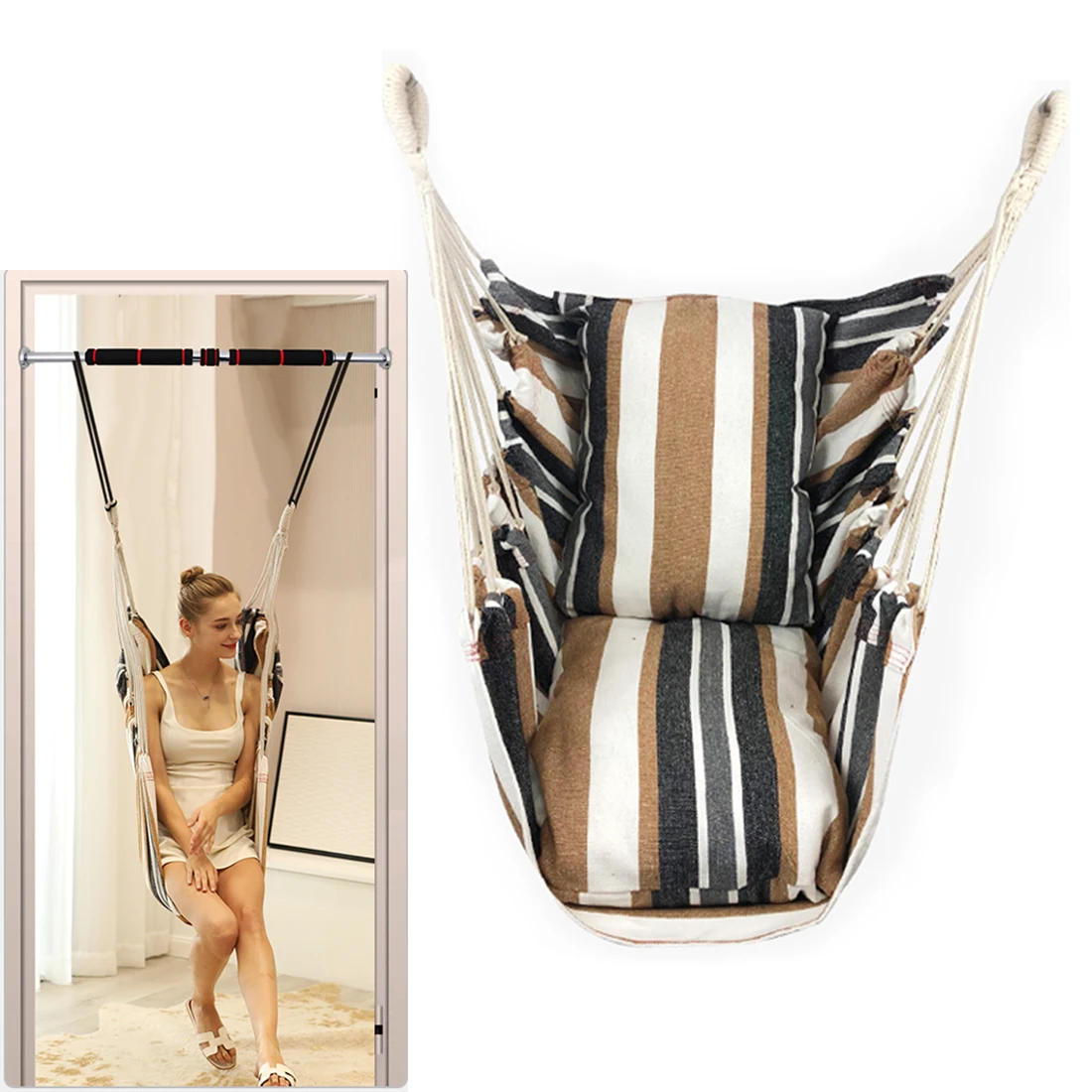 Portable Hammock Chair Hanging Rope Chair Swing Chair Seat  for Travel Camping Garden Indoor Outdoor Hammock Swings Furniture