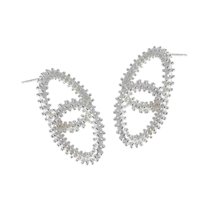 

Double Ring Chain Stud Earings Real 925 Sterling Silver Earrings For Women Simple Brincos Oorbellen Pendientes Mujer Jewelry