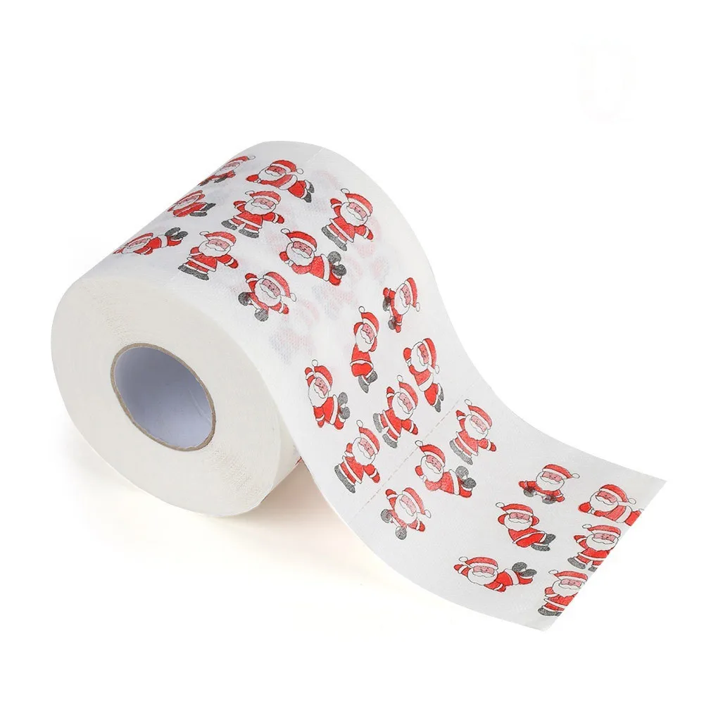 1Roll Santa Claus/Deer Merry Christmas Supplies Printed Toilet Paper Home Bath Living Room Toilet Paper Tissue Roll Xmas Paper