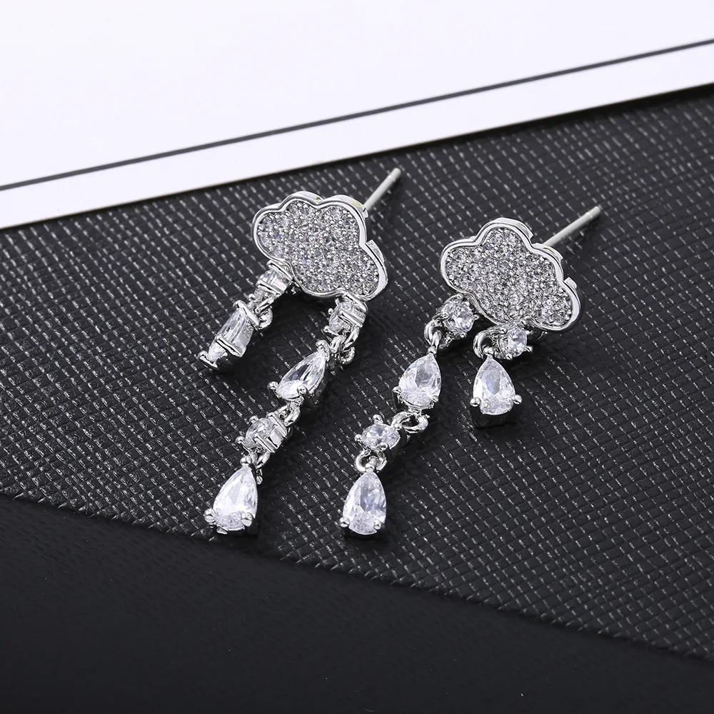 

YUN RUO Ladies Cubic Zircon Stone Rain Cloud Stud Earring S925 Silver Pin Hypoallergenic Woman Fashion Jewelry Drop Shipping