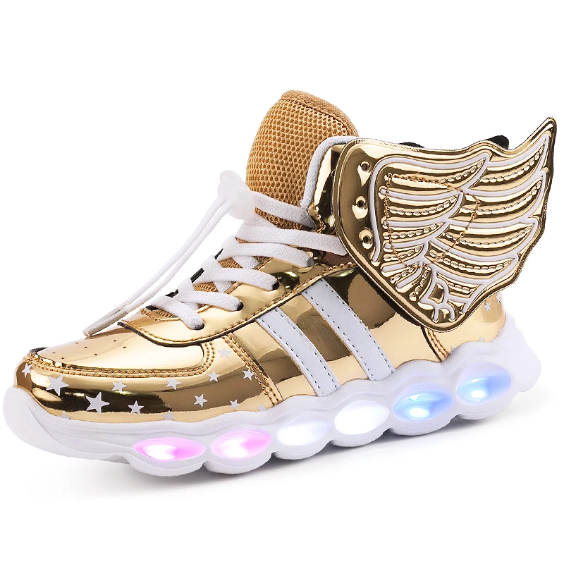 

Children's LED shoes Space leather boys/girls glowing sneakers fashion kids USB charging shoes 7 colors flash light shoes size 25-37