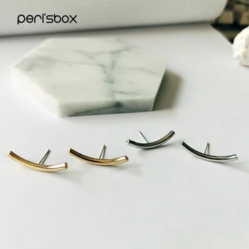 

Peri'sBox Thin Curved Bar Geometric Earrings for Women Smooth Small Solid Gold Stud Earrings Minimalist Earrings Studs 2019 New
