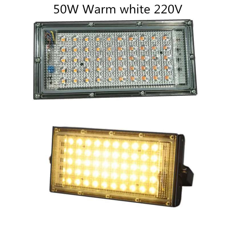 Тёплый белый Светодиодный светильник с йодом, высокая мощность, 50 Вт, RGB, красный, синий, теплый, AC: 220 В, прожектор, точечный светильник Refletor, уличный светильник, рекламная реклама - Испускаемый цвет: Тёплый белый
