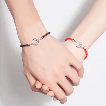 

925 Sterling Silver Love Charms Bracelet For Couple Fashion Jewelry Simplicity Hand-woven Red Rope Valentine's Day Present