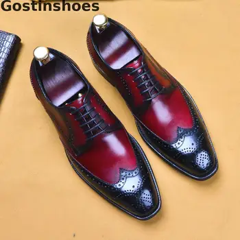 

Formal Shoes Men Genuine Cow Leather Brogue Oxfords Shoes Wing Tip Cut-out Breathable Dress Formal Leather Shoes Lace-up Pointed