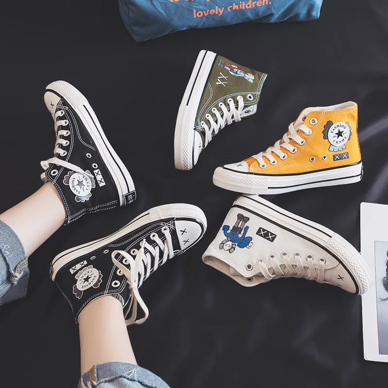 

2019 Autumn New Style Hight-top Canvas Shoes Student Flat Shoes Korean-style Casual Sports Lace-up Shoes 620