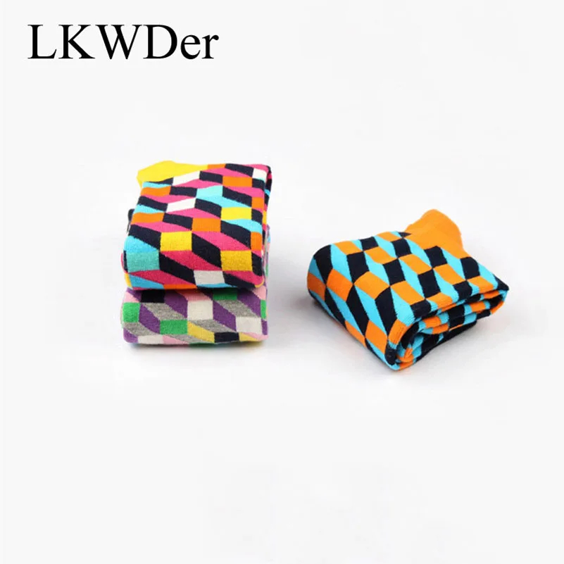 LKWDer, 6 пар, мужские носки, большие, большие размеры 44,45, 46, счастливые, британский стиль, клетчатые, Хит, цветные носки, Мужская Волна, брендовый носок, Calcetines