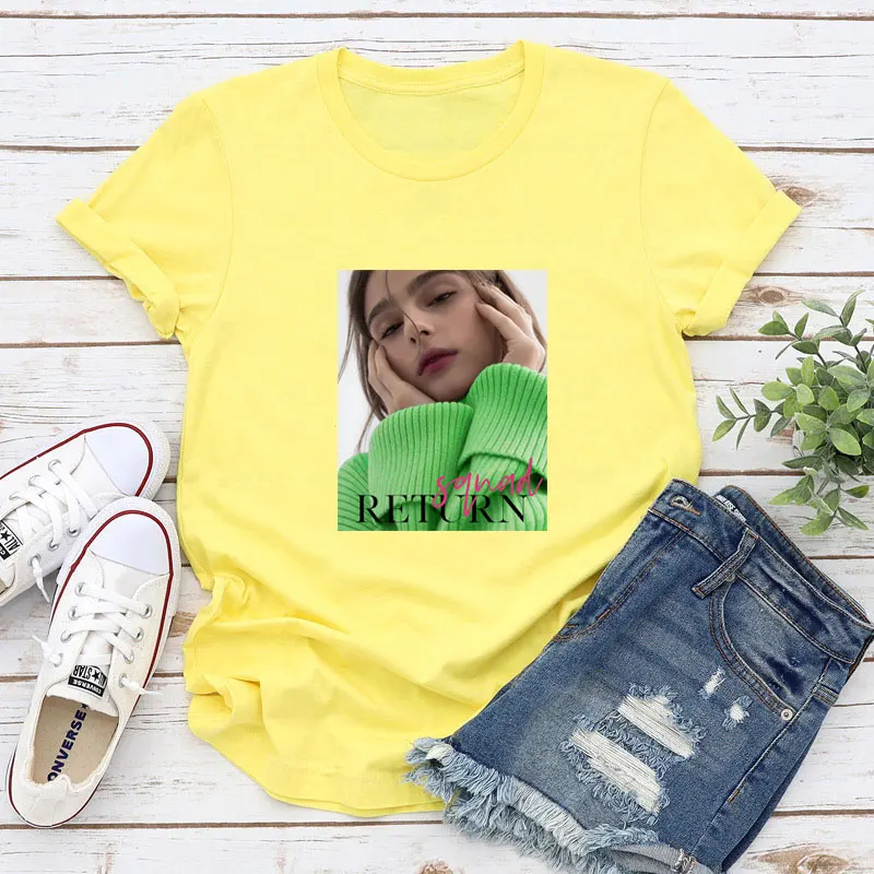 

Yellow Plus Size T-shirt Women Summer Vogue Print Lady Casual T Shirt Tops Harajuku Streetwear Short Sleeve O-Neck Tees Tshirt