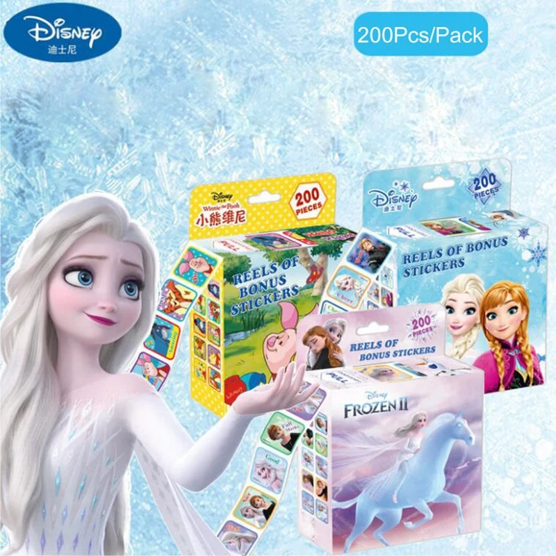 200PCS/Roll Disney Cartoon Frozen Elsa Anna Princess Stickers Minnie Mickey Pooh Portable Children'S Rewards Sticker Toys