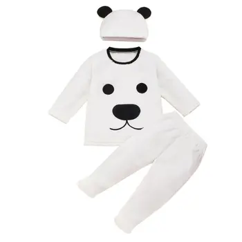 

New Kids Baby Boy Cute Thick Warm Cotton Bear Pattern Embroidered Top Pant Hat Three Pieces Pijamas Home Clothing Sets