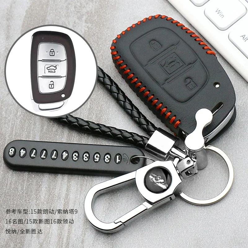 

Car Key Case Cover Remote For Hyundai IX25 IX35 I20 I30 I40 hb20 Santa Fe Creta Solaris 2017 Genuine Leather 3 Buttons Key Shell