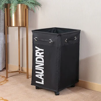 

Dirty Clothes Laundry Basket Foldable Storage Basket with Wheel for Office Waterproof Oxford Bathroom Laundry Hamper